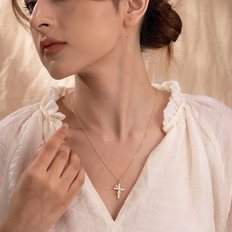 Robaice Upgraded Crown Cross Necklace for Women, 14K Gold Plated Crown Cross Pendant Necklace, Non-Tarnish Faith Jewelry for Women, Christian Religious Gifts for Her - Image 4